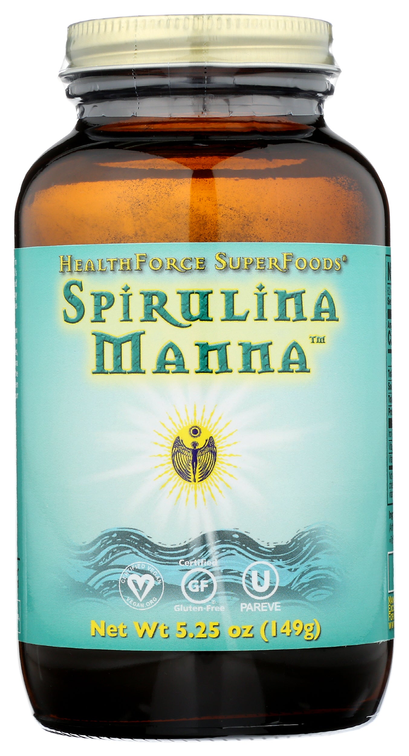 HealthForce SuperFoods Spirulina Manna Powder 5.25 Oz. Front of Bottle