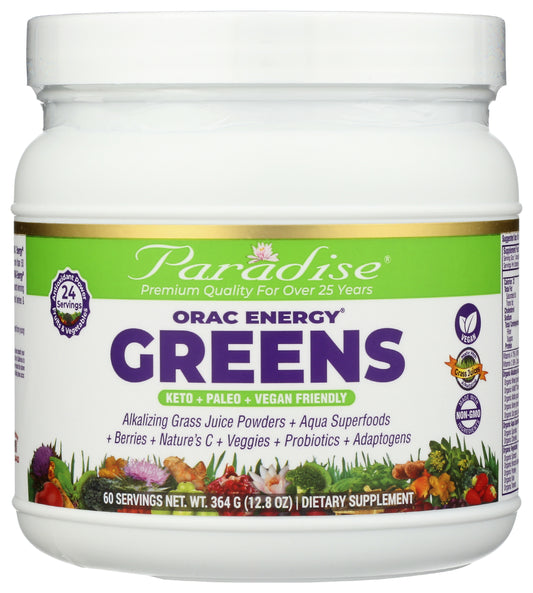 Paradise Orac Energy Greens 12.8oz Front of Tub