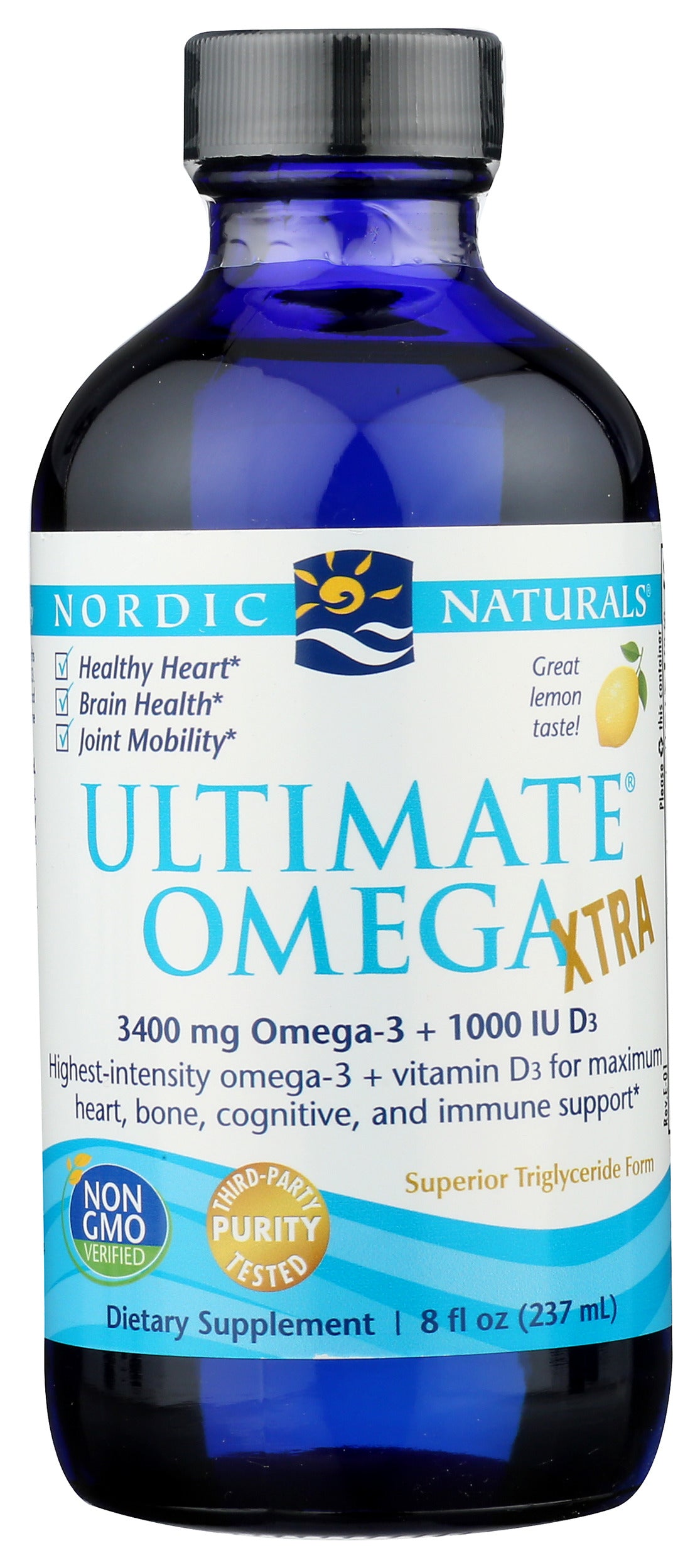 Nordic Naturals Ultimate Omega Xtra 3400mg + 1000 IU Vitamin D3 Front of Bottle