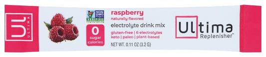 Ultima Replenisher Electrolyte Mix Raspberry Flavor 3.2g Front of Packet