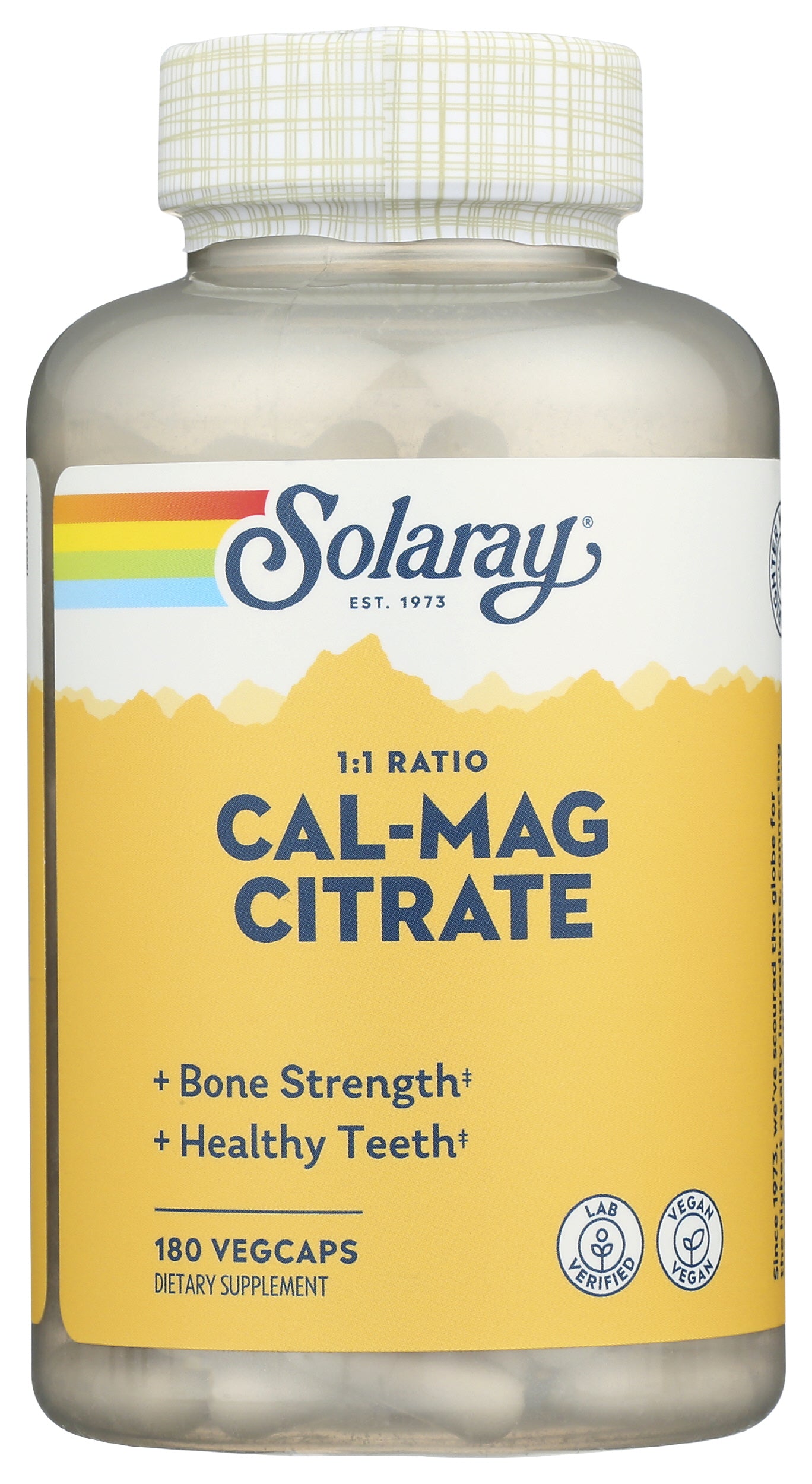 Solaray Cal-Mag Citrate 180 VegCaps Front of Bottle