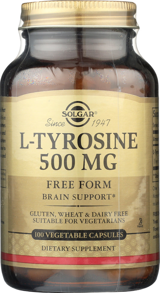 Solgar L-Tyrosine 500 mg 100 Vegetable Capsules Front