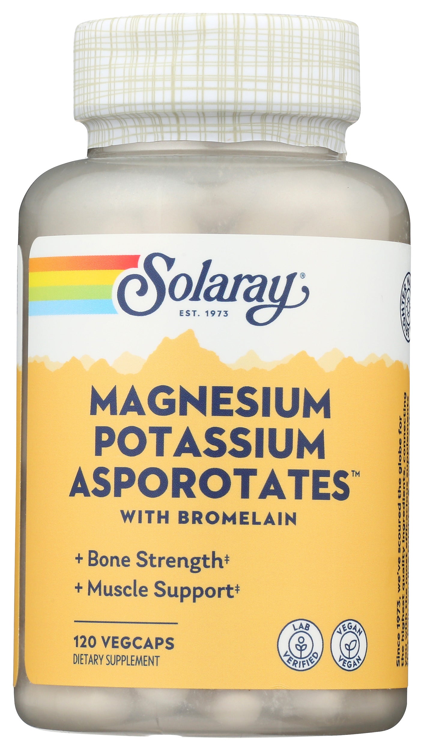 Solaray Magnesium Potassium Asporotates with Bromelain 120 VegCaps Front of Bottle