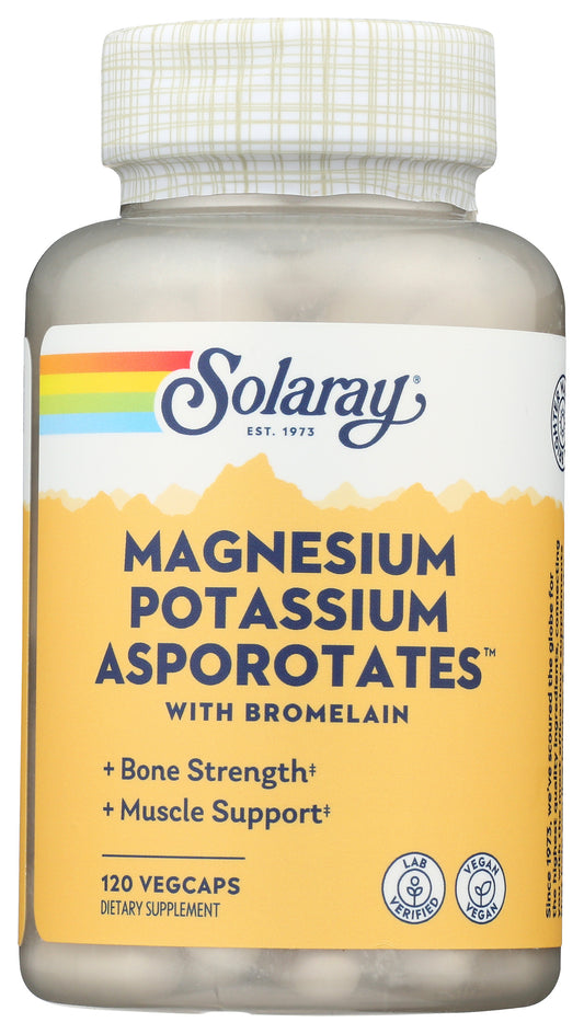 Solaray Magnesium Potassium Asporotates with Bromelain 120 VegCaps Front of Bottle