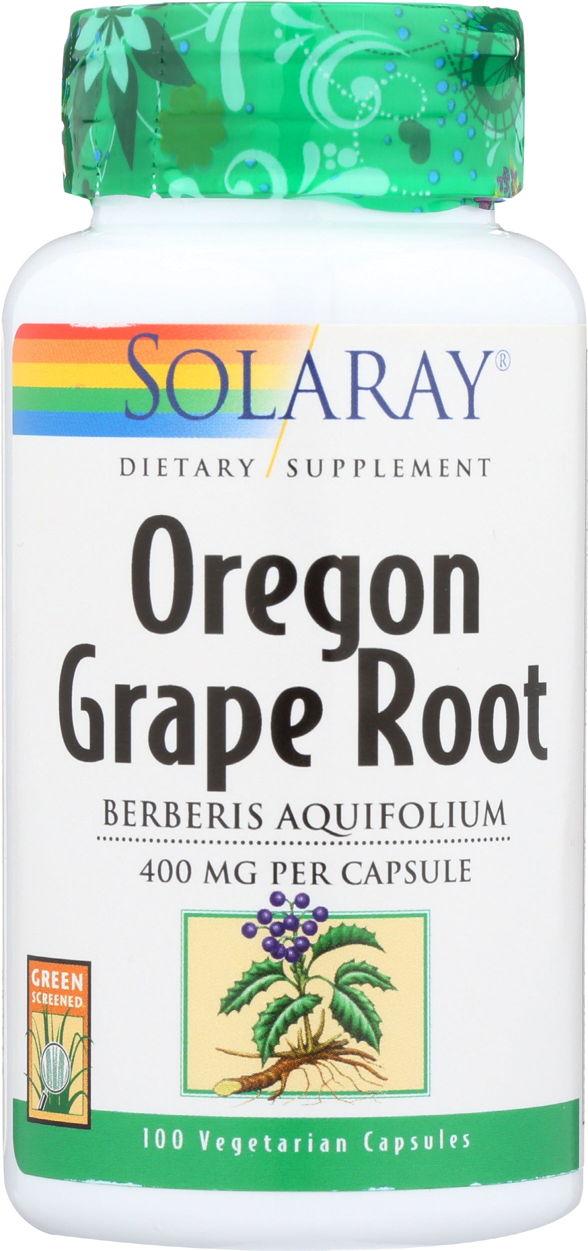 Solaray Oregon Grape 400 mg 100 VegCaps Front of Bottle