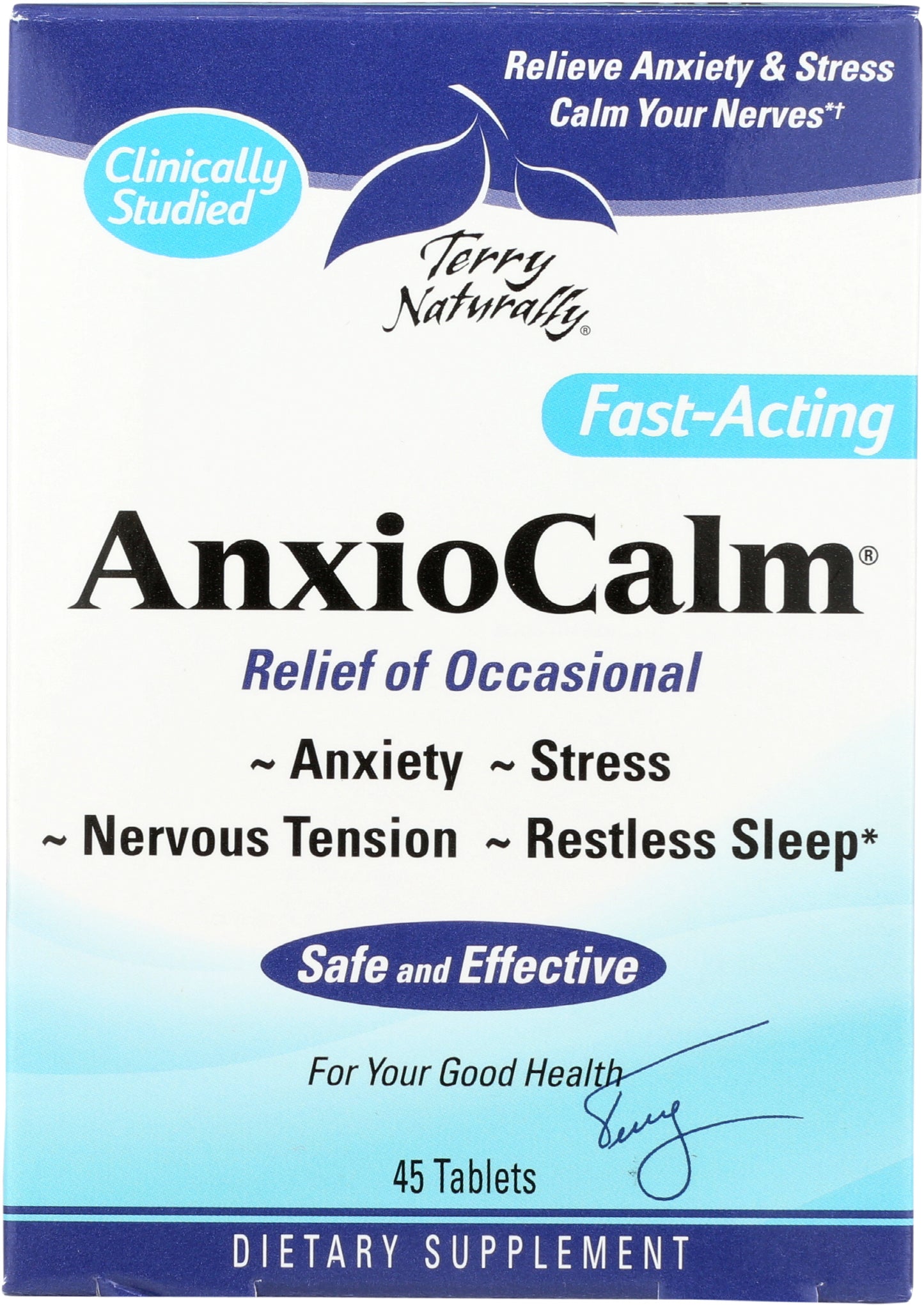Terry Naturally AnxioCalm 45 Tablets Front of Box