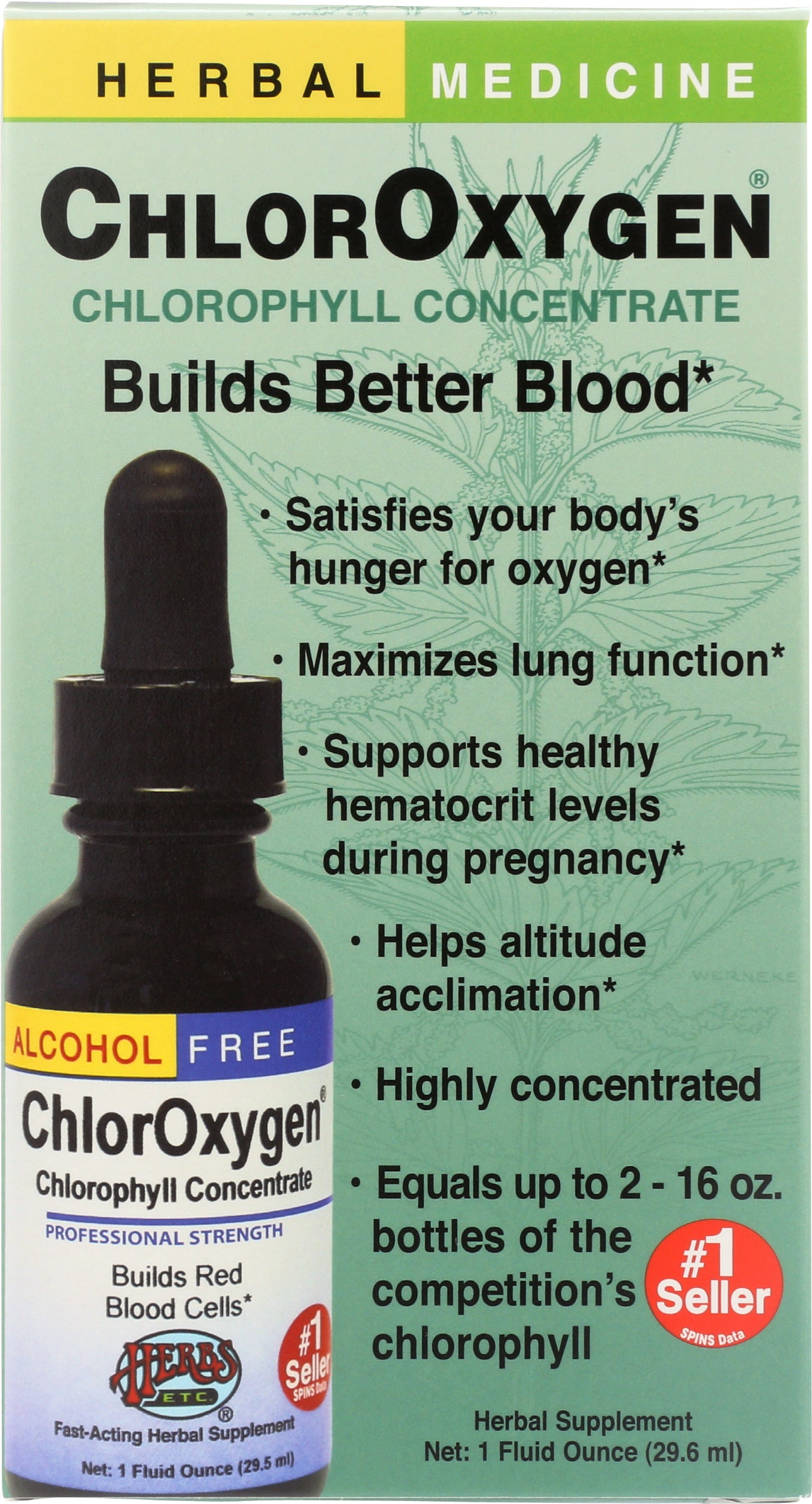 Herbs Etc. ChlorOxygen 1 Fl. Oz. Front of Box