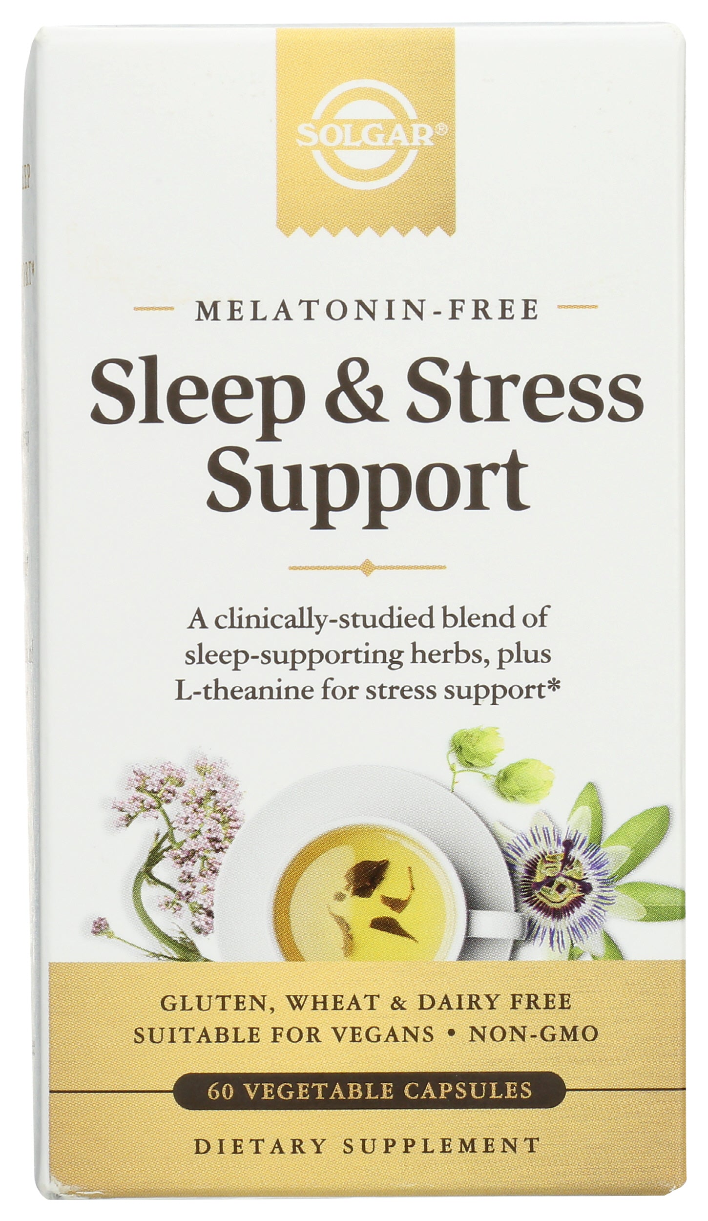 Solgar Sleep & Stress Support 60 Vegetable Capsules Front of Box