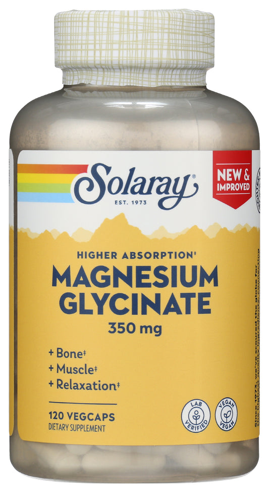 Solaray Magnesium Glycinate 350mg 120 VegCaps Front of Bottle