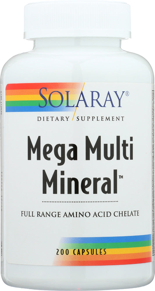 Solaray Mega Multi Mineral 200 Capsules Front of Bottle