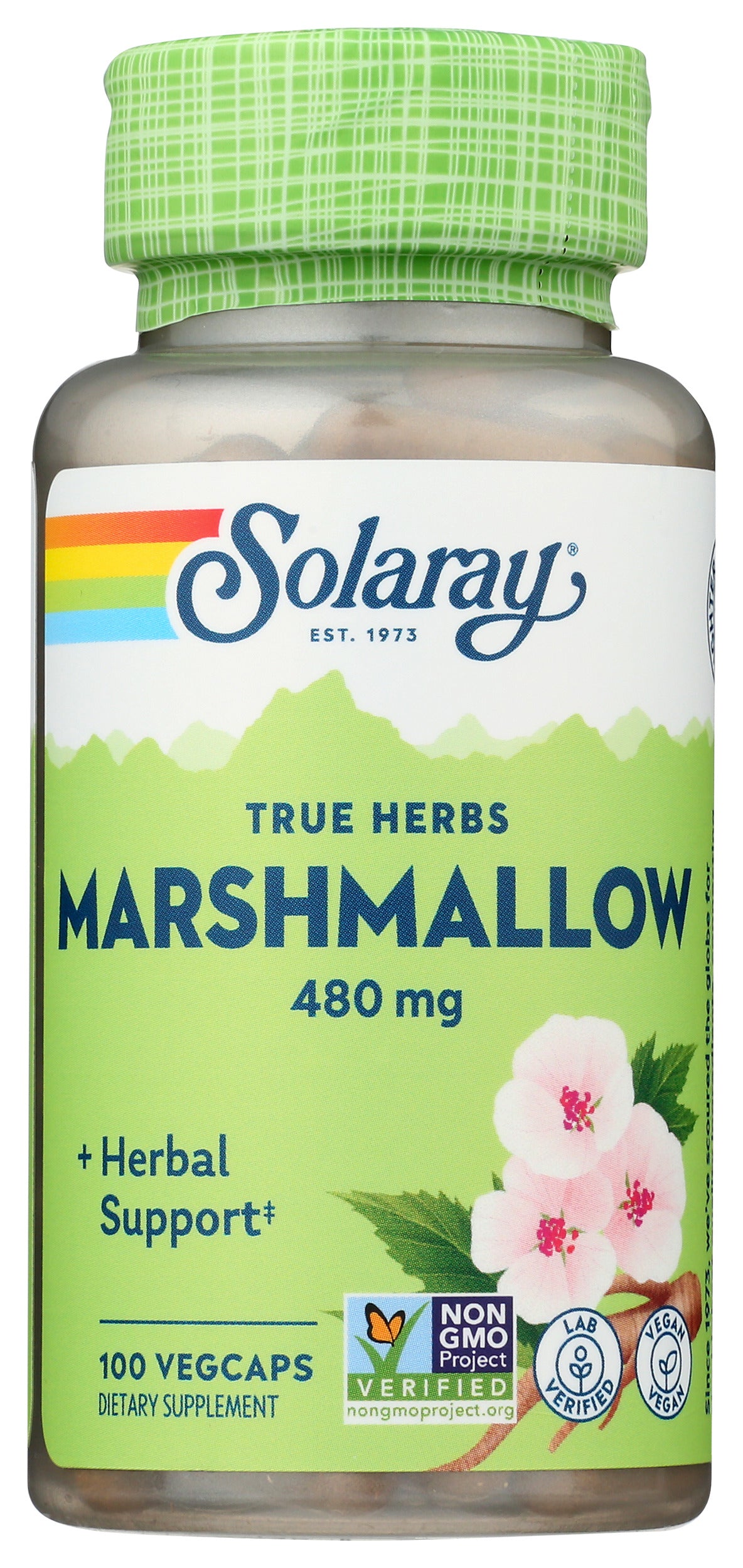 Solaray Marshmallow 480mg 100 VegCaps Front of Bottle