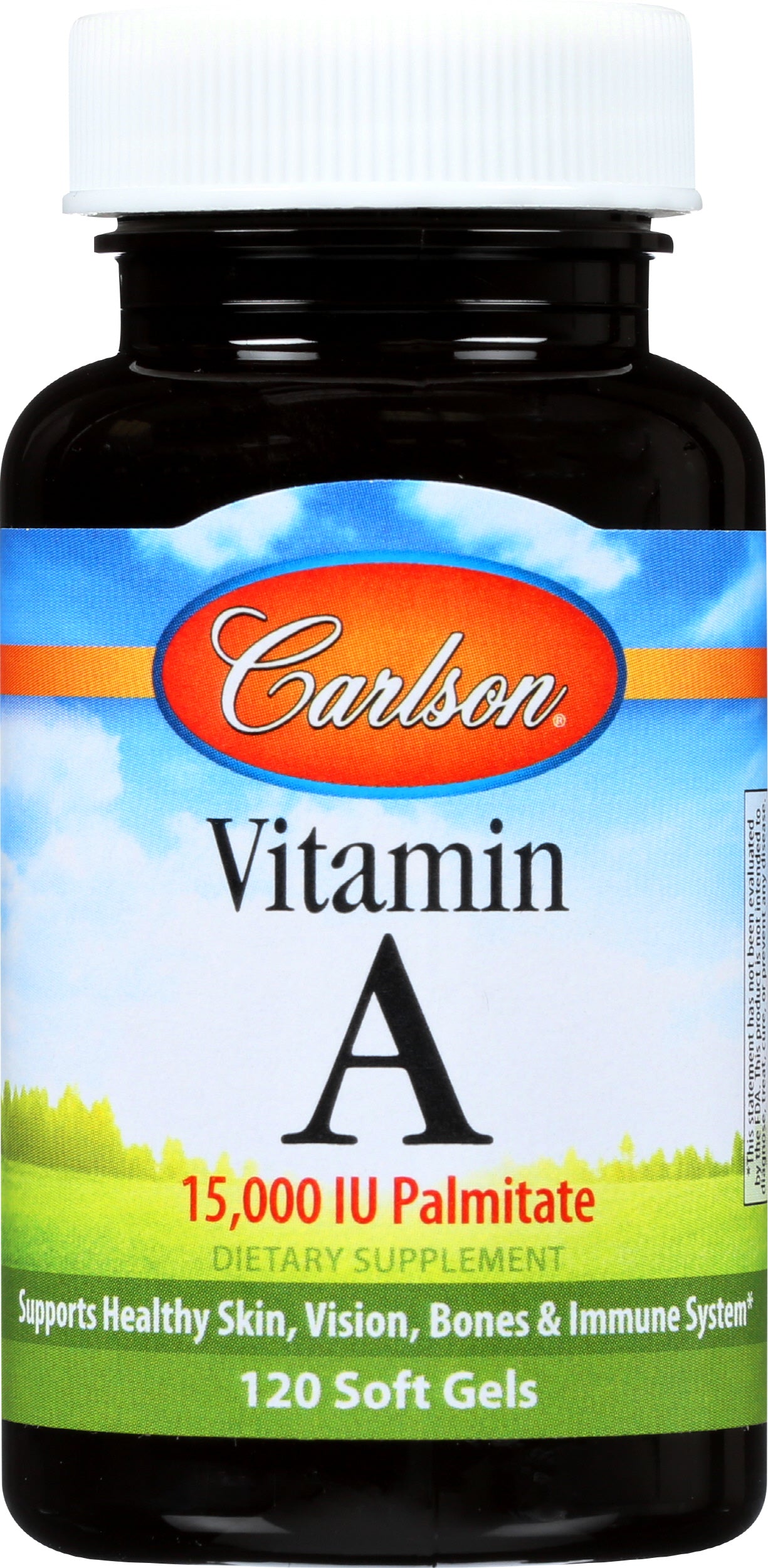Carlson Vitamin A 15,000 IU Palmitate 120 Soft Gels Front of Bottle
