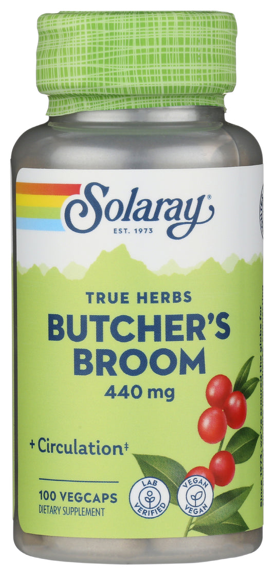 Solaray Butcher's Broom 440mg 100 VegCaps Front of Bottle