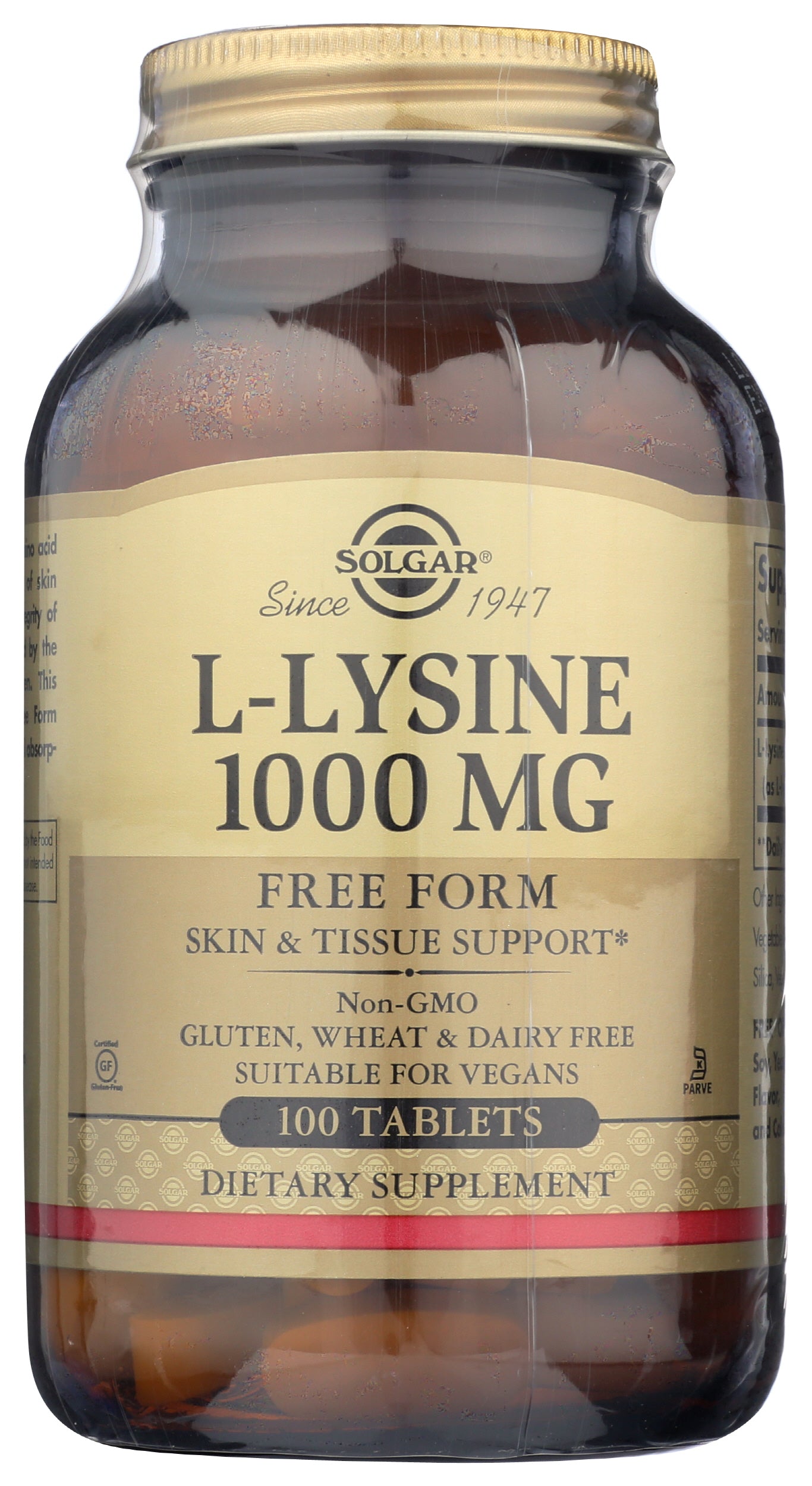 Solgar L-Lysine 1000 mg 100 Tablets Front