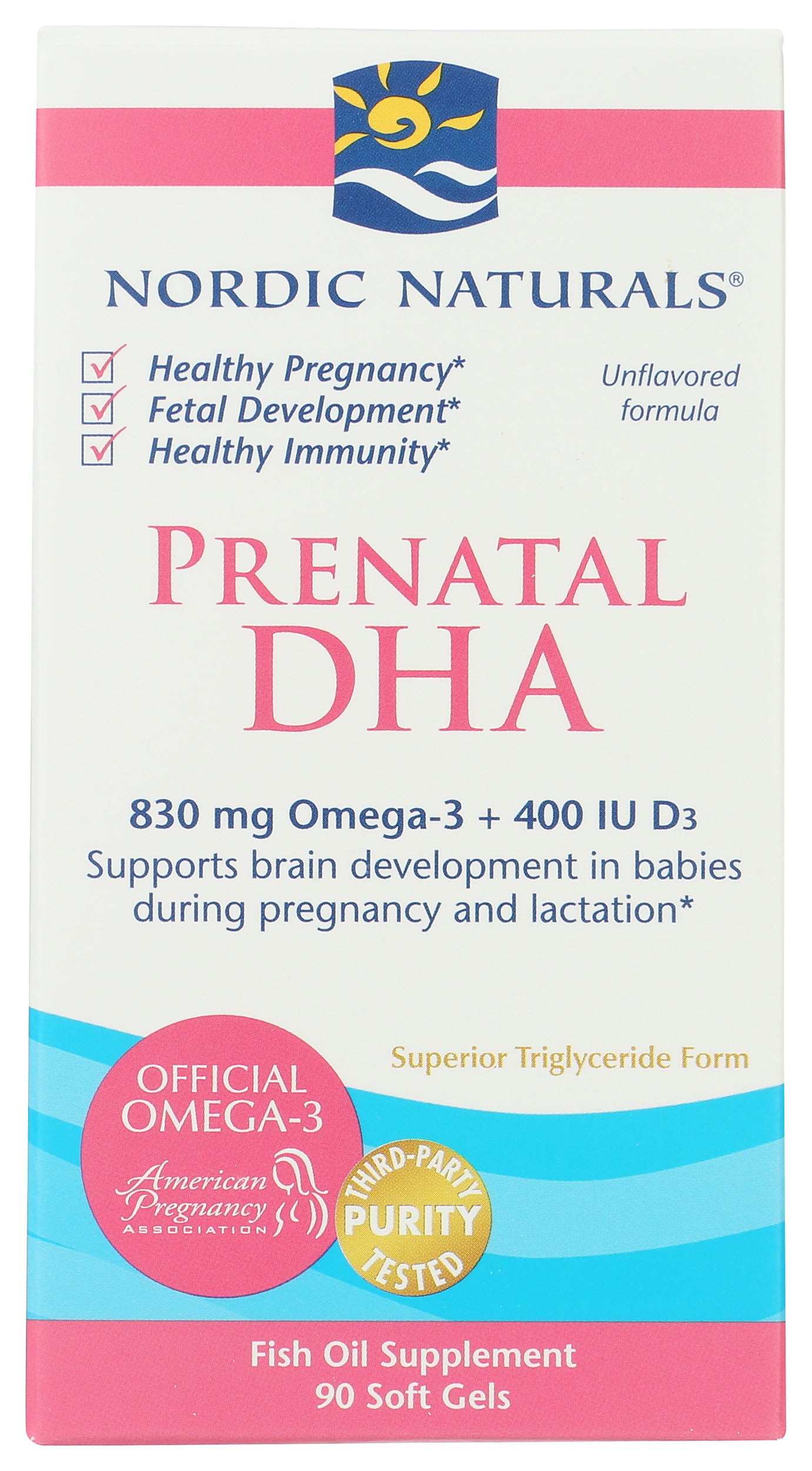 Nordic Naturals Prenatal DHA 830 mg + 400 IU Vitamin D3 Front of Box