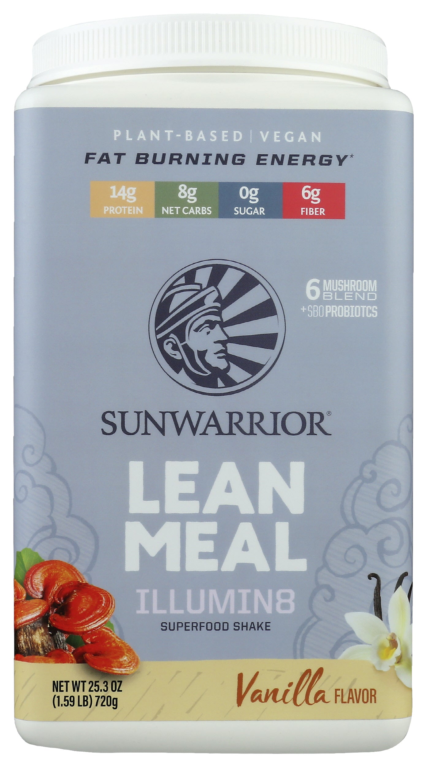 Sunwarrior Lean Meal Illumin8 Vanilla Flavor 720g Front of Tub