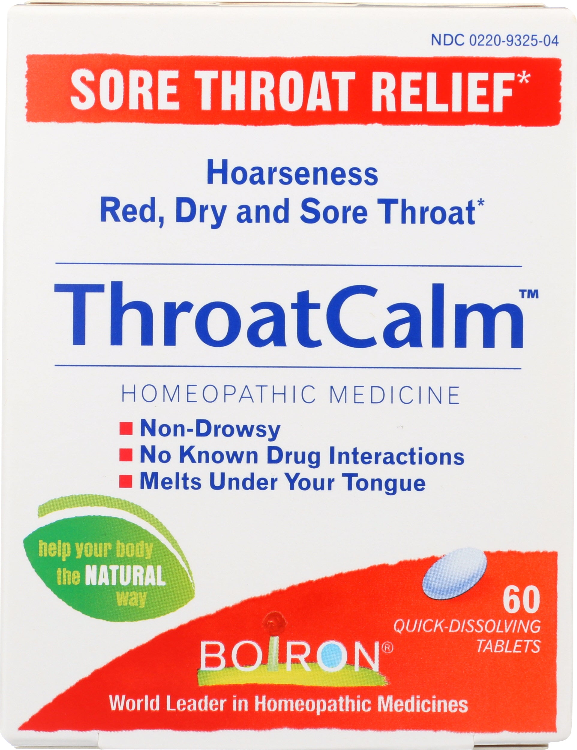 Boiron ThroatCalm 60 Tablets Front