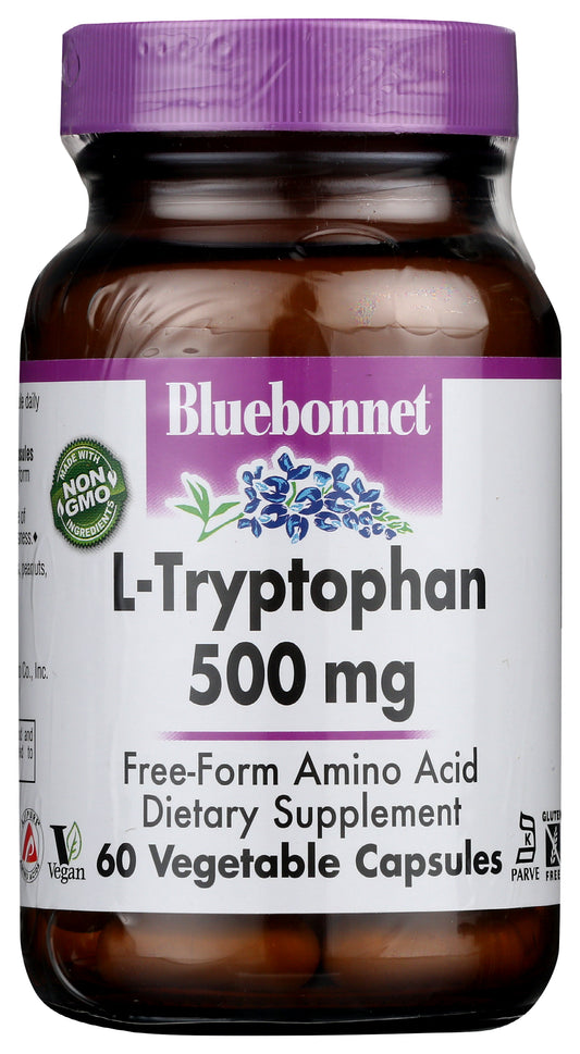 Bluebonnet L-Tryptophan 500 mg 60 Vegetable Capsules Front