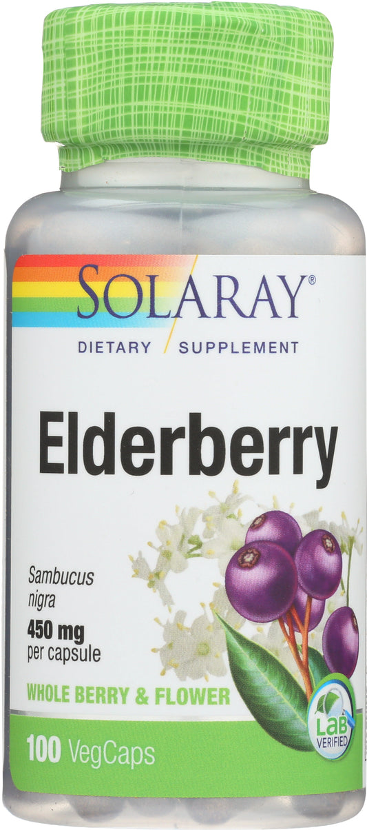 Solaray Elderberry 450mg 100 VegCaps Front of Bottle