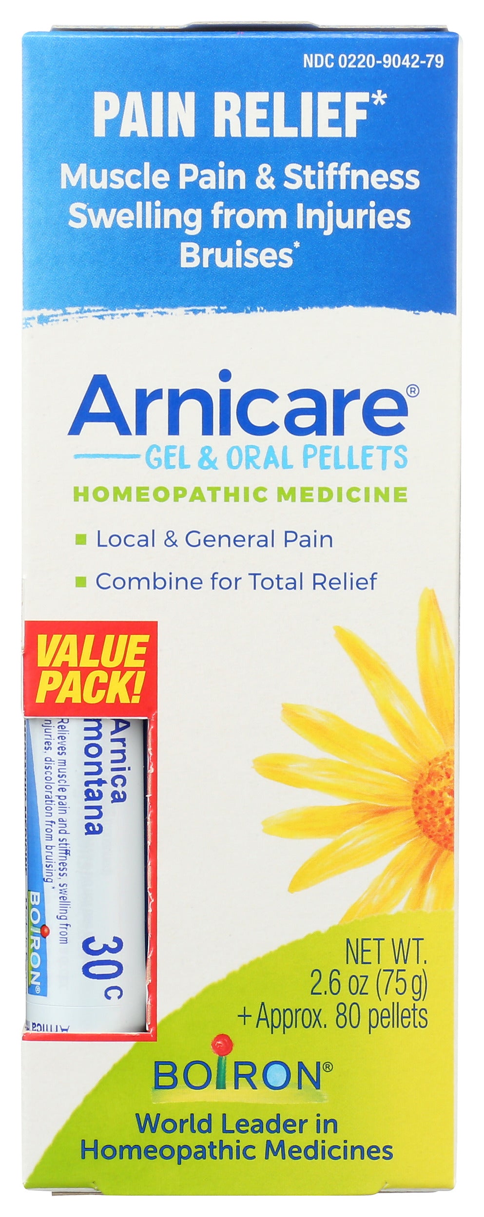 Boiron Arnicare Pain Relief Gel & Oral Pellets 2.6 oz + 80 Pellets Front