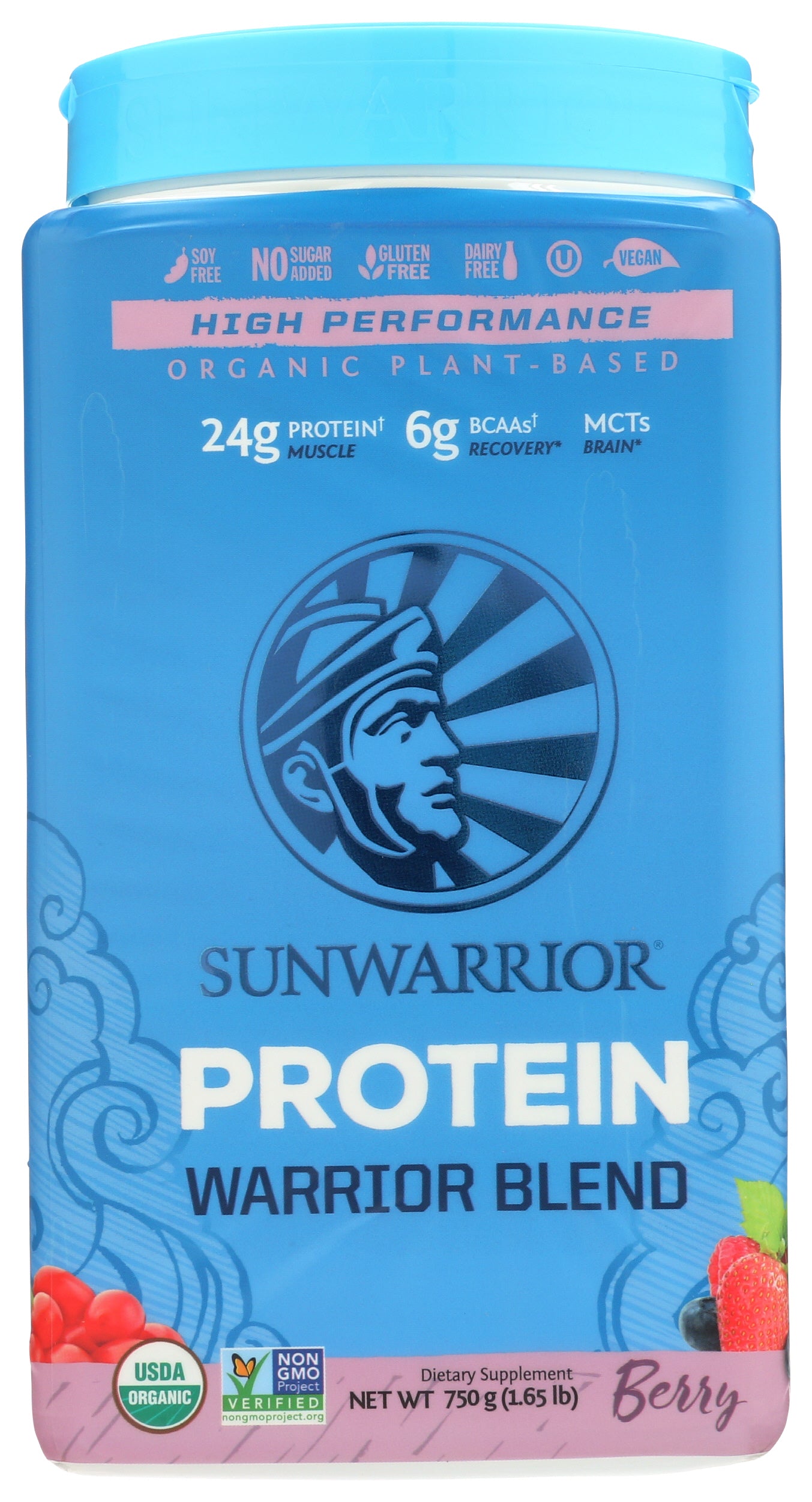 Sunwarrior Protein Powder Warrior Blend Berry Flavor 750g Front of Bottle