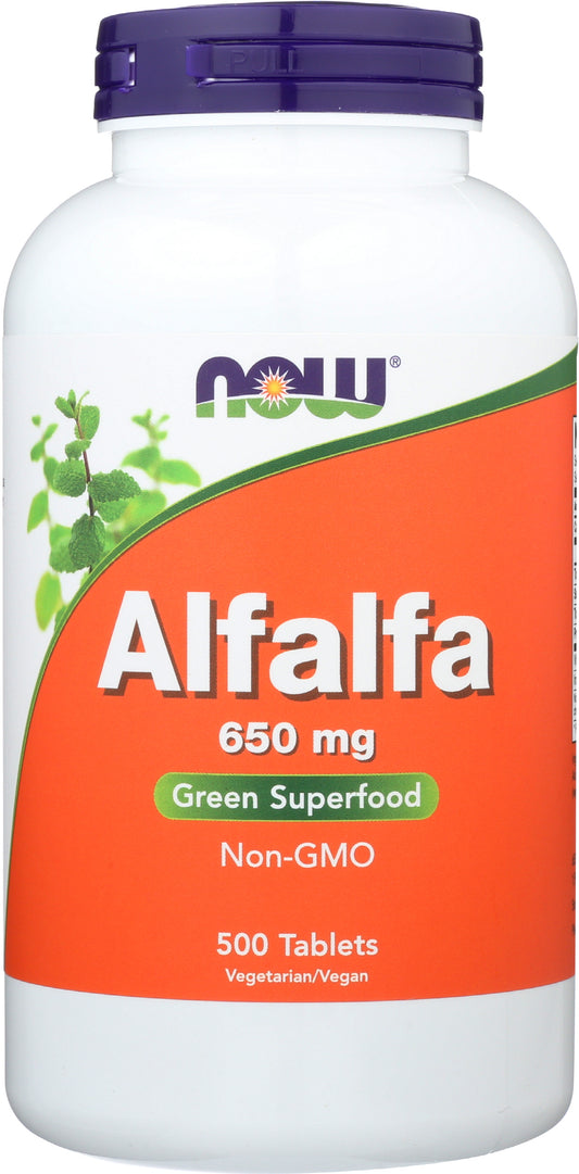 Now Alfalfa 650mg 500 Tablets Front of Bottle