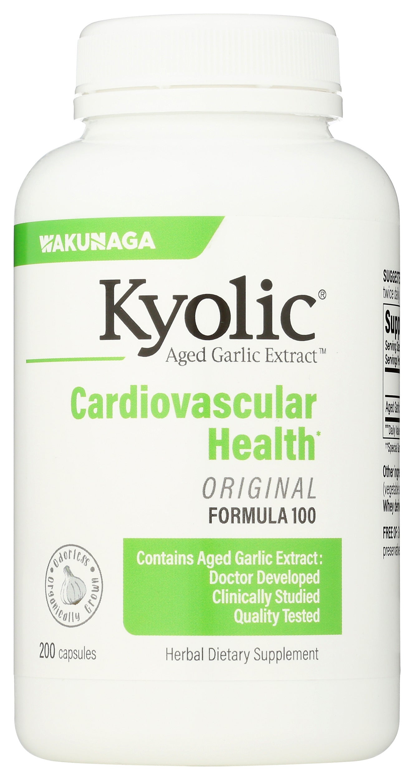 Wakunaga Kyolic Aged Garlic Extract Cardiovascular Health Formula 100 200 Capsules Front