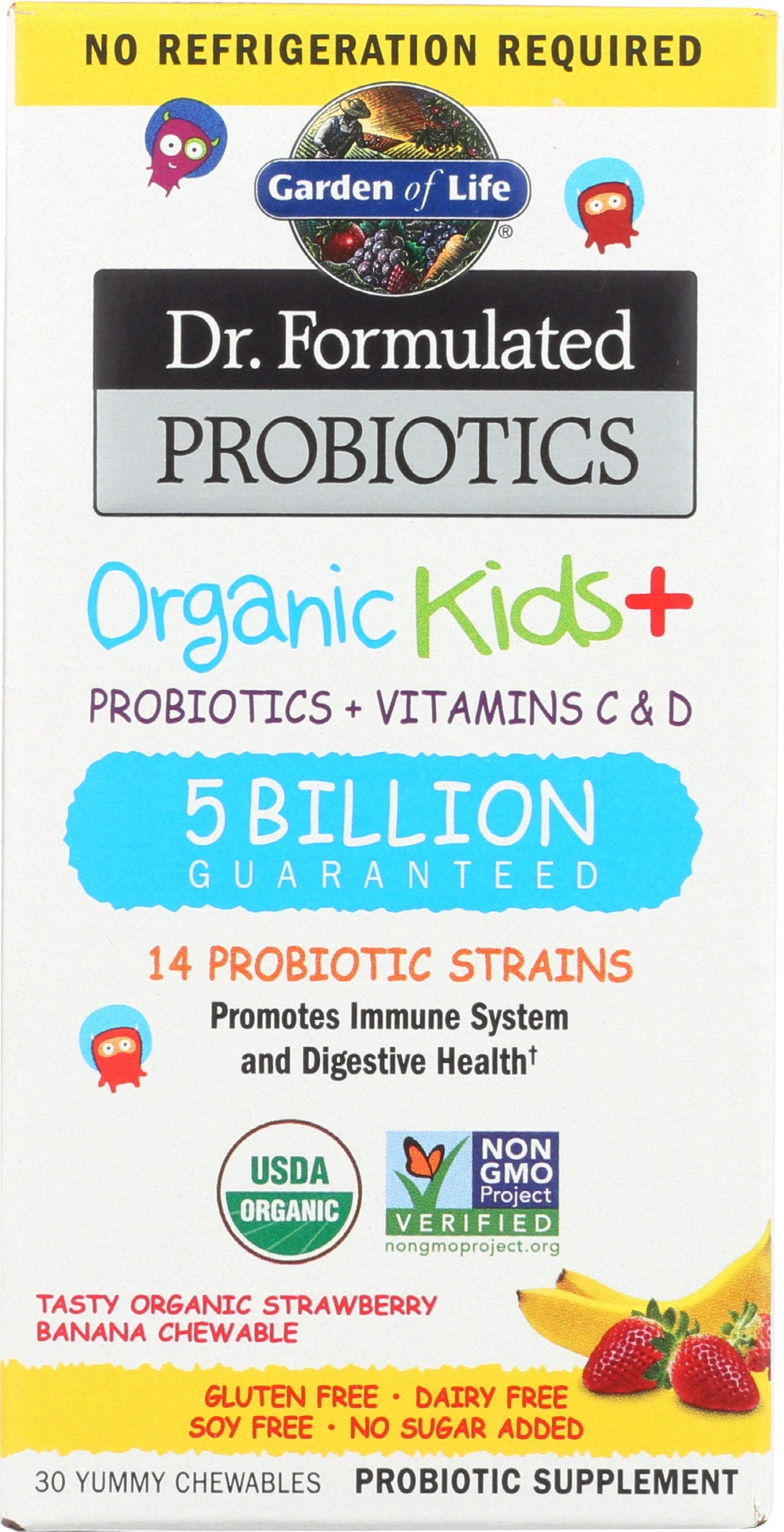 Garden of Life Organic Kids+ Probiotics Strawberry Banana Flavor 30 Chewables Front