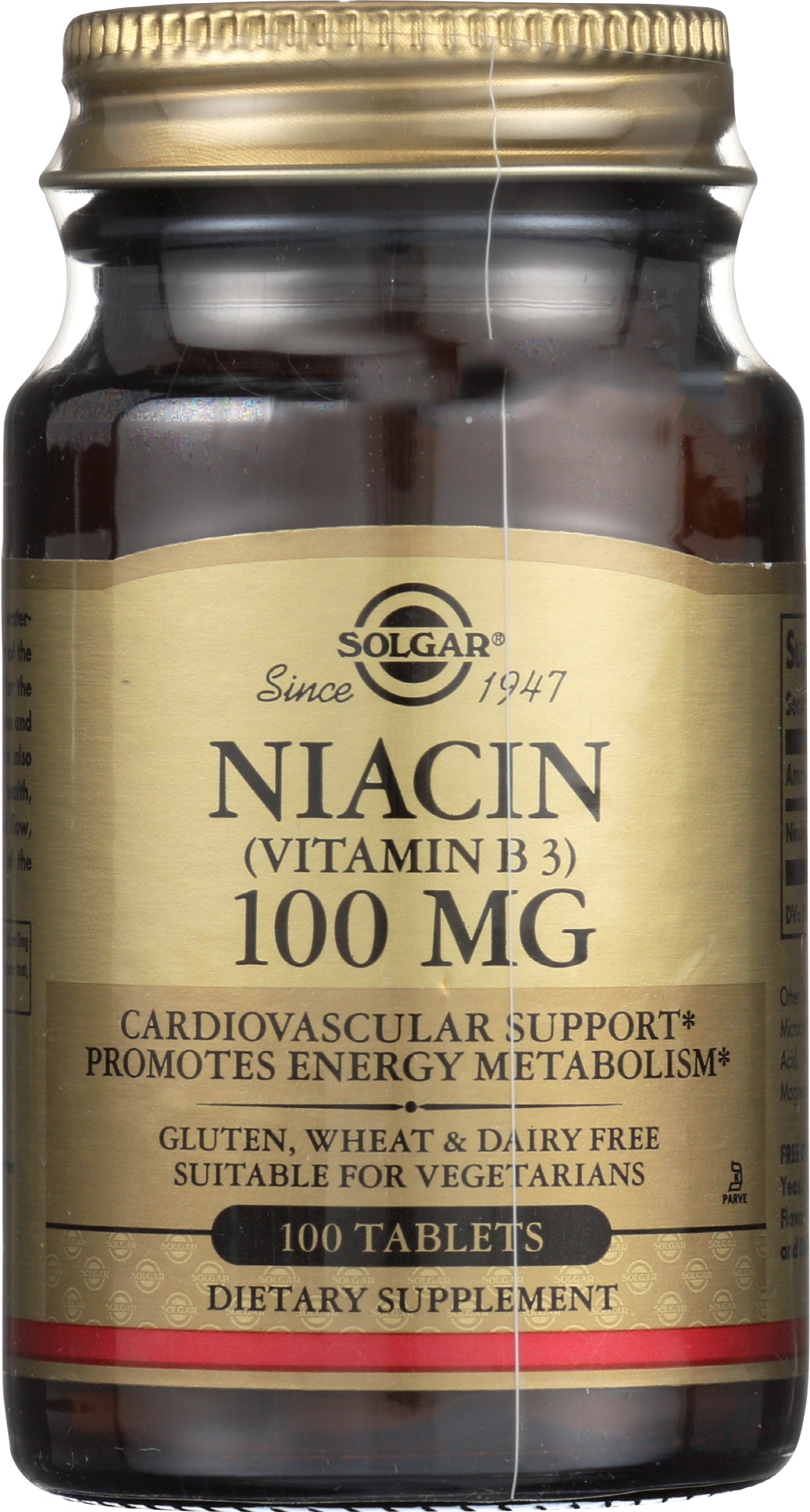 Solgar Niacin (Vitamin B3) 100 mg 100 Tablets Front of Bottle