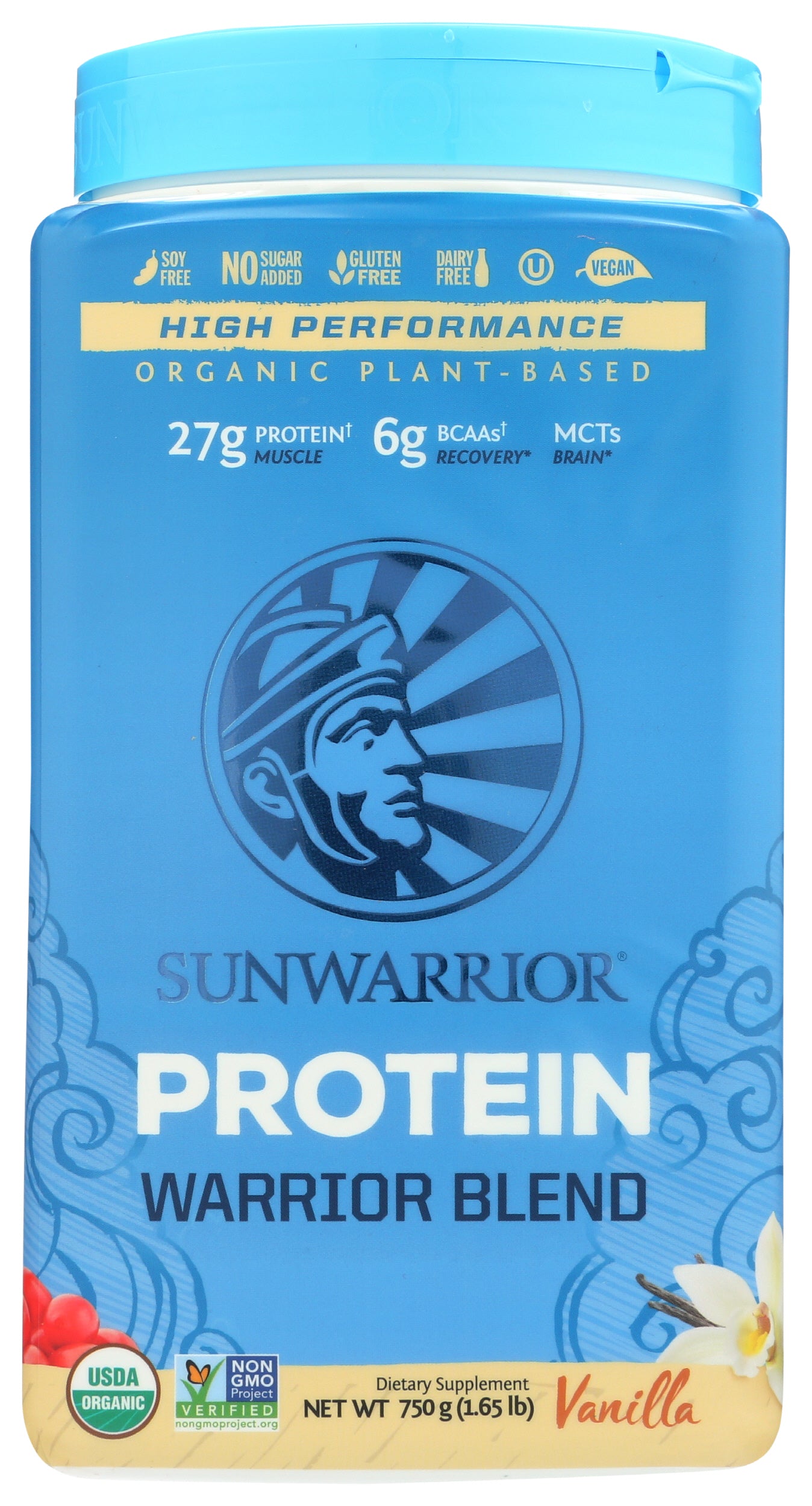 Sunwarrior Protein Powder Warrior Blend Vanilla Flavor 750g Front of Bottle