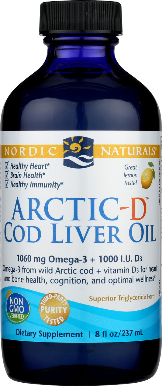 Nordic Naturals Arctic-D Cod Liver Oil 1060 mg + 1000 IU Vitamin D3 8 fl oz Front of Bottle