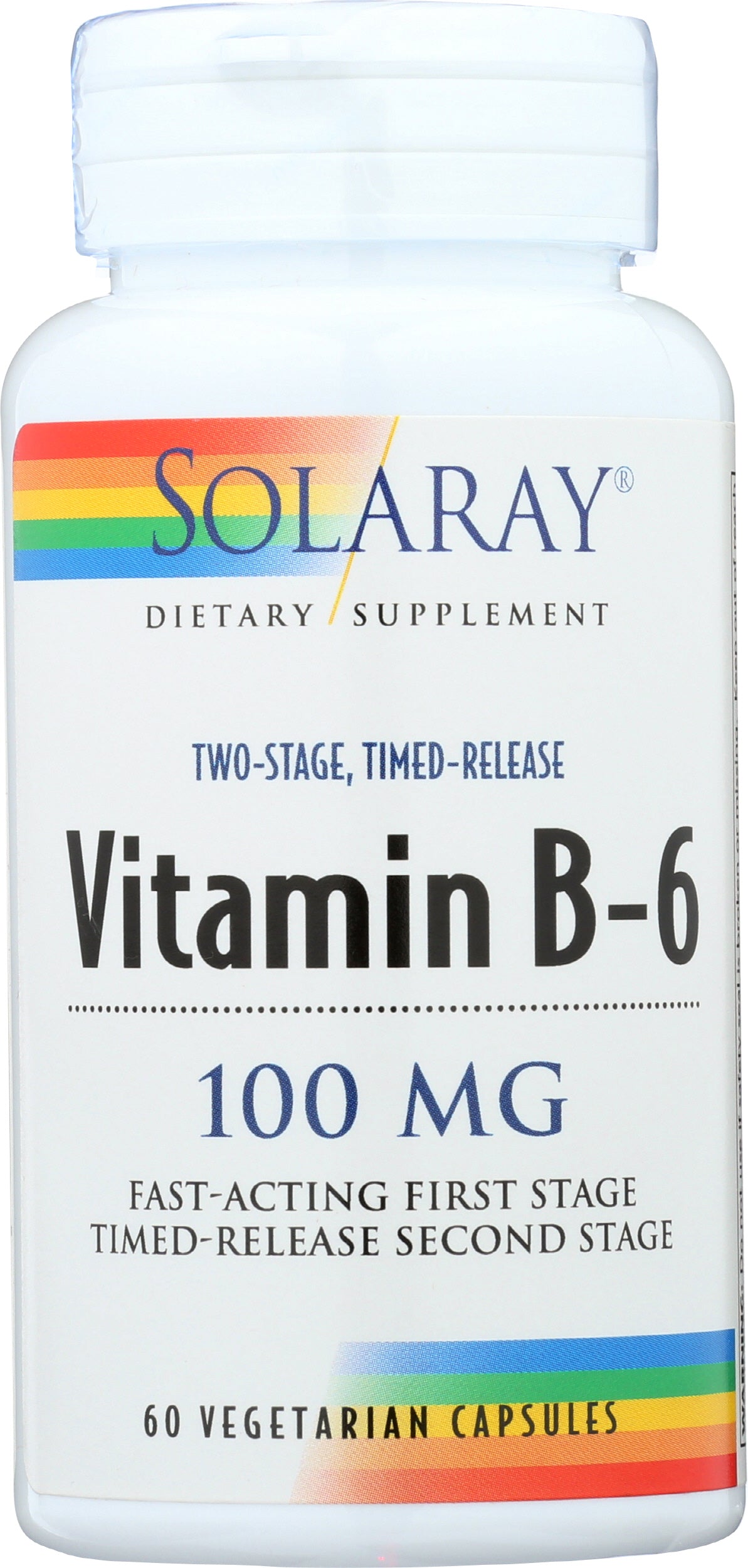 Solaray Timed Release Vitamin B-6 100mg 60 VegCaps Front of Bottle