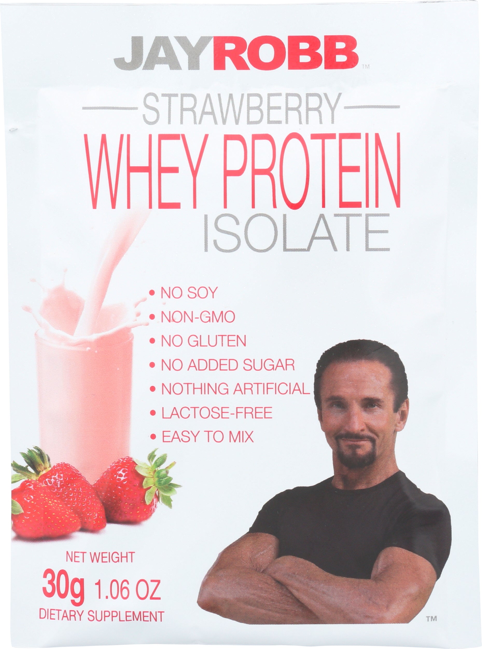 Jay Robb Strawberry Flavored Whey Protein Isolate 30g Front of Bag