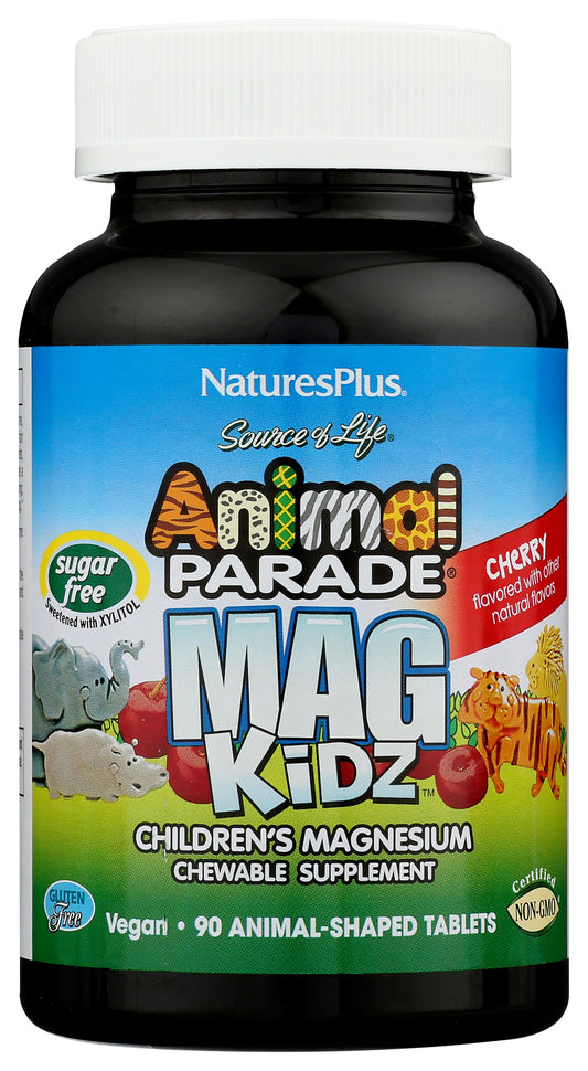 NaturesPlus Source of Life Animal Parade Mag Kidz 90 Animal-Shaped Tablets Front of Bottle