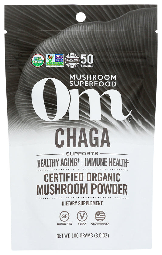 Om Chaga Powder 3.5oz Front of Bag