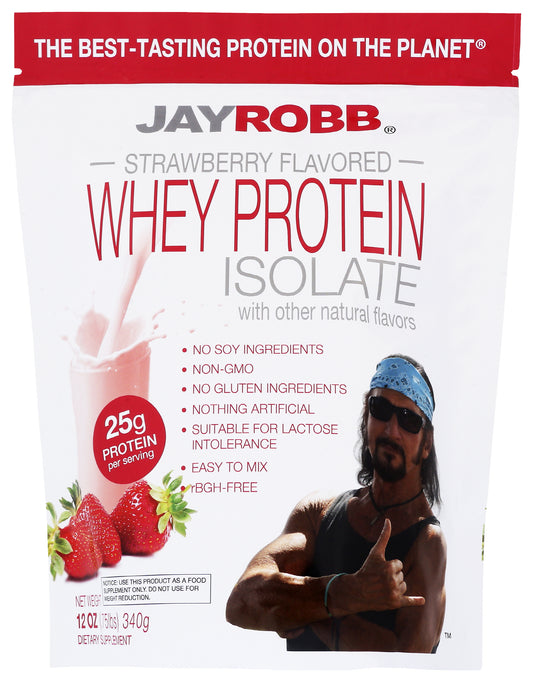 Jay Robb Strawberry Flavored Whey Protein Isolate 12 Oz Front of Bag