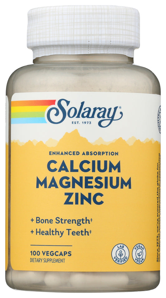 Solaray Calcium Magnesium Zinc 100 VegCaps Front of Bottle