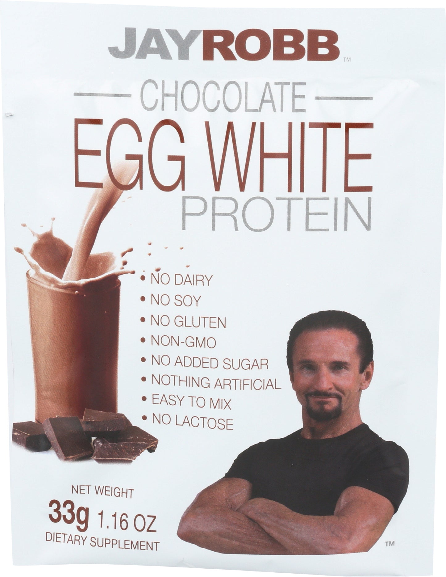 Jay Robb Chocolate Flavored Egg White Protein Powder 32g Front of Packet