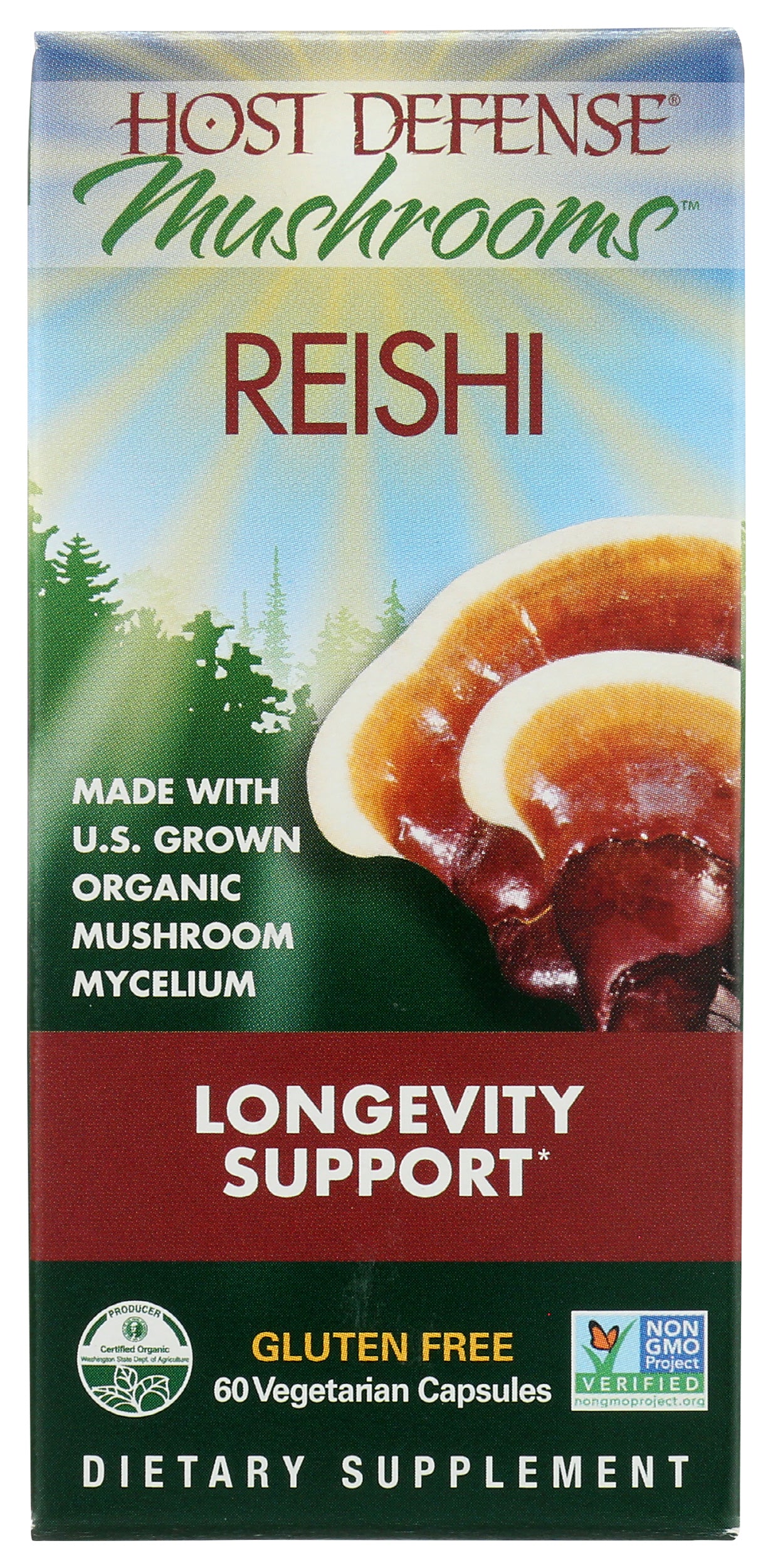 Host Defense Reishi 60 Vegetarian Capsules Front of Box