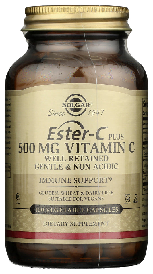 Solgar Ester-C Plus 500 mg Vitamin C 100 Vegetable Capsules Front of Bottle