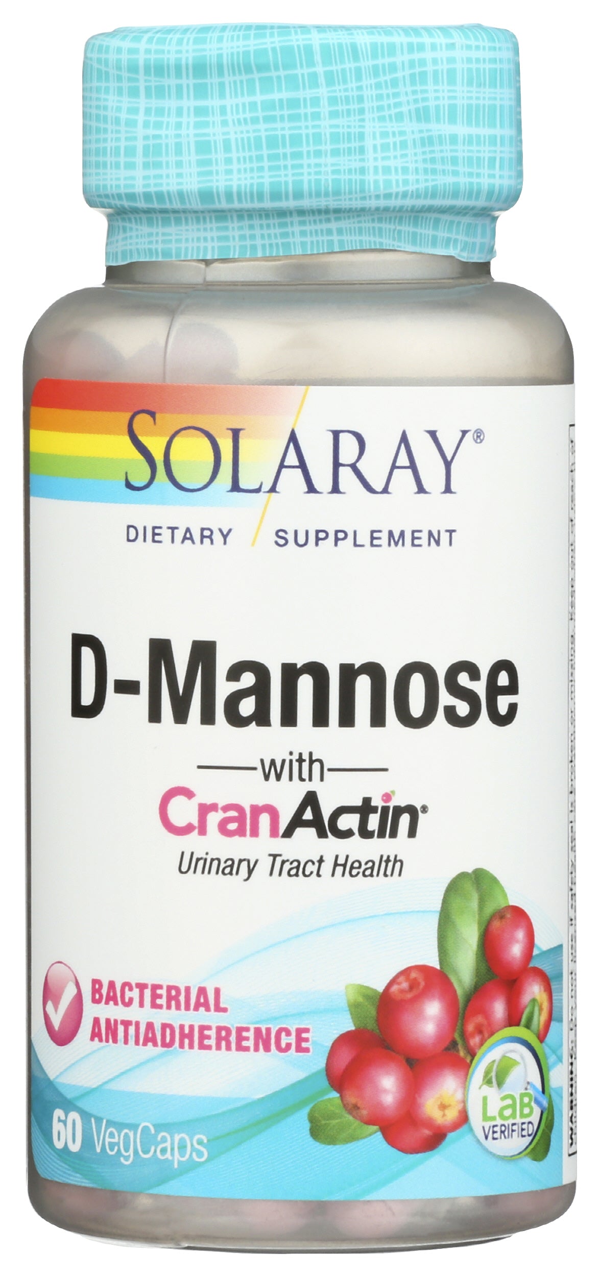 Solaray CranActin D-Mannose 1,000mg 60 VegCaps Front of Bottle