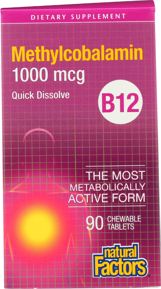Natural Factors Methylcobalamin 1000 mcg 90 Tablets Front of Box