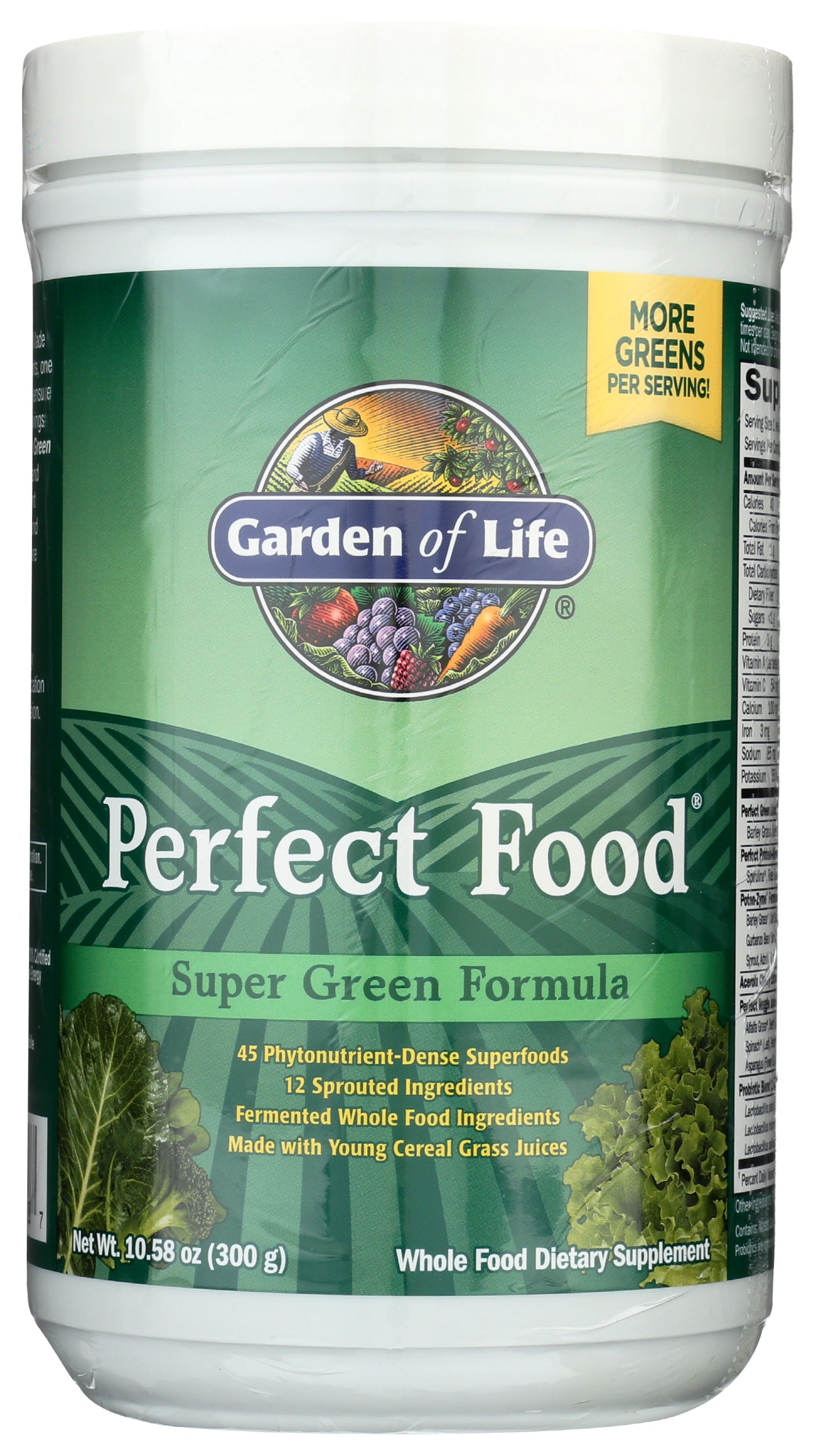 Garden of Life Perfect Food Super Green Formula 300g Front of Bottle