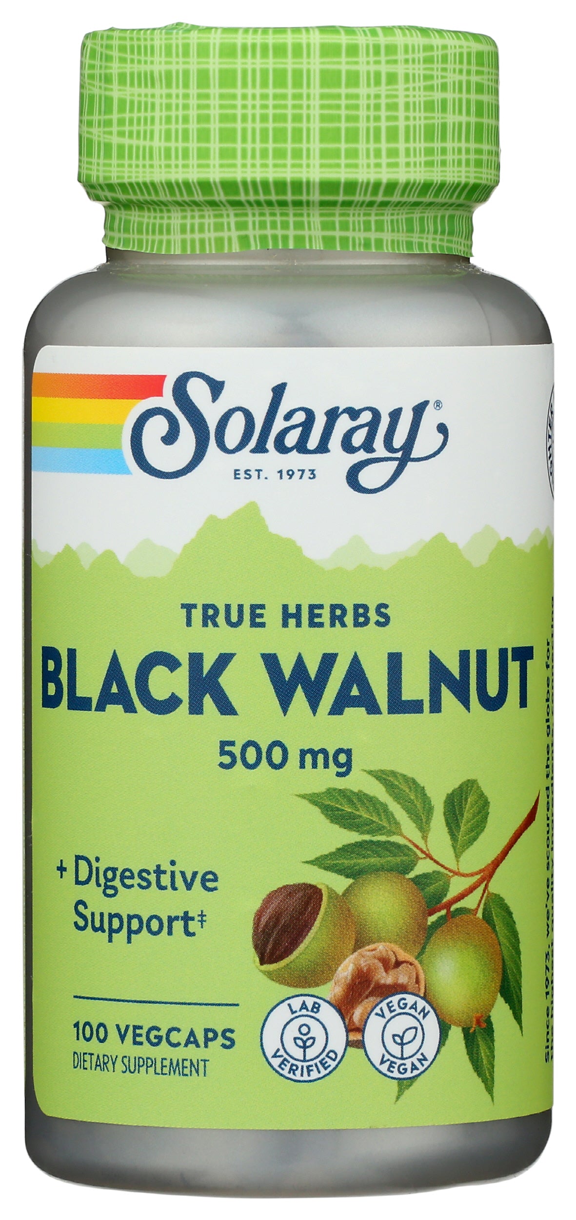Solaray Black Walnut 500mg 100 VegCaps Front of Bottle