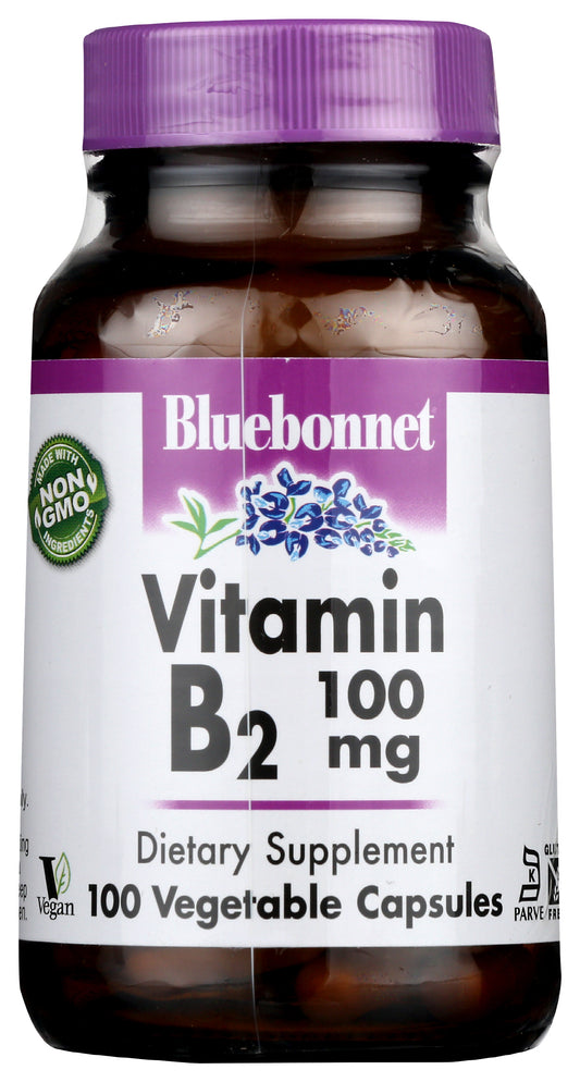 Bluebonnet Vitamin B2 100 mg 100 Capsules Front of Bottle