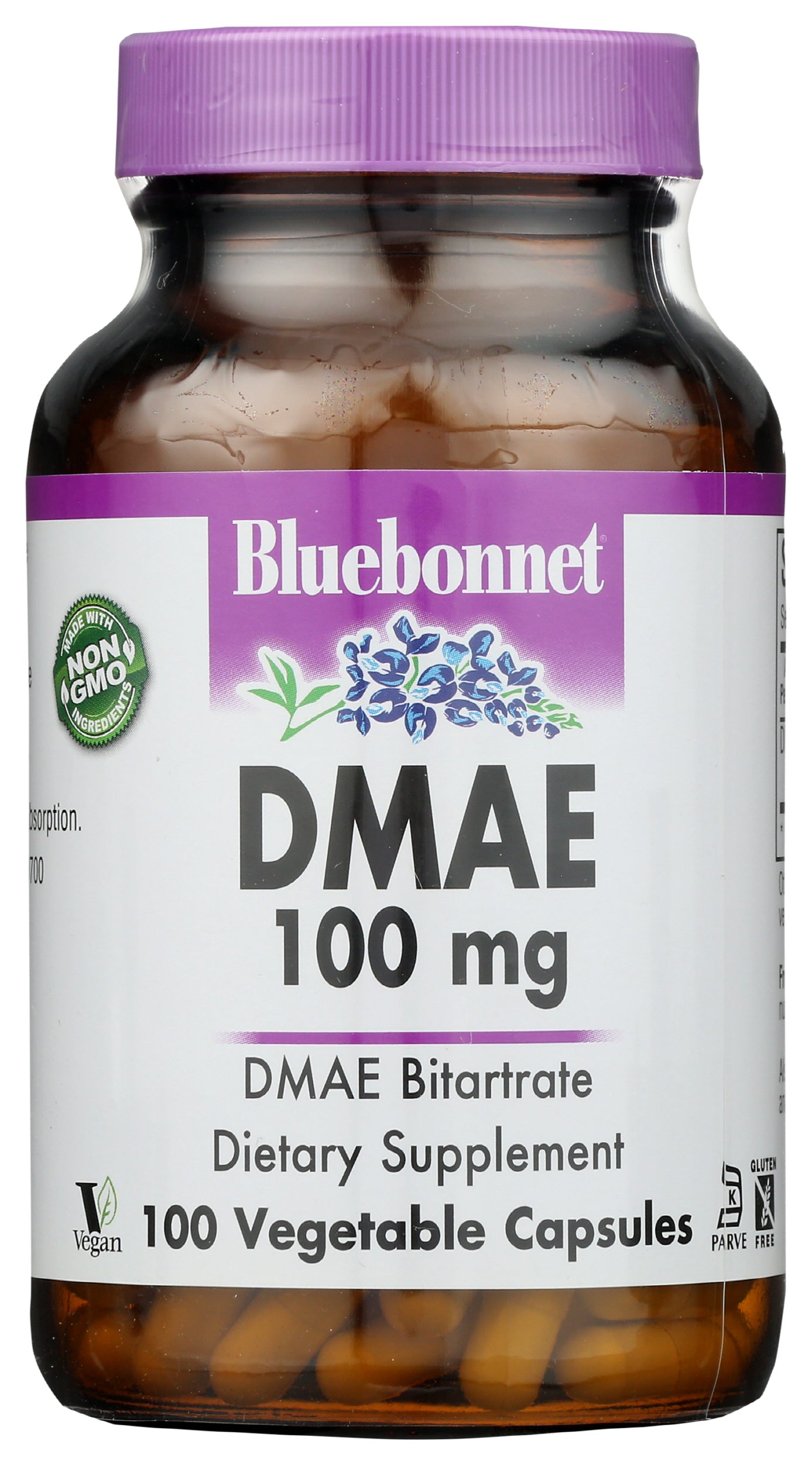 Bluebonnet DMAE 100mg 100 Vegetable Capsules Front of Bottle