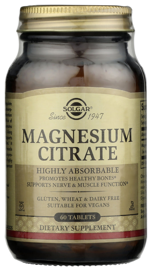 Solgar Magnesium Citrate 60 Tablets Front of Bottle