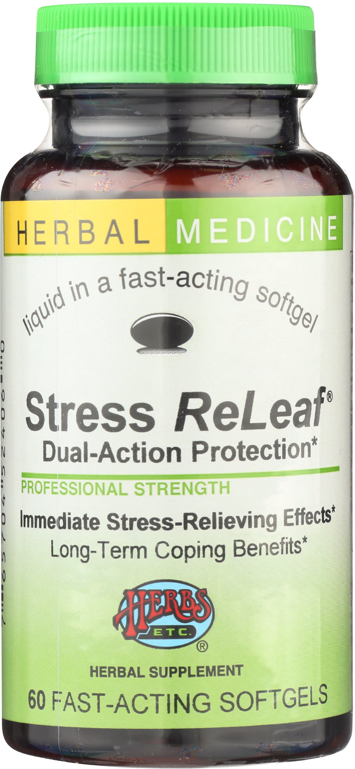 Herbs Etc. Stress ReLeaf 60 Soft Gels Front of Bottle