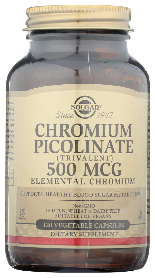 Solgar Chromium Picolinate 500mcg 120 Vegetable Capsules Front of Bottle