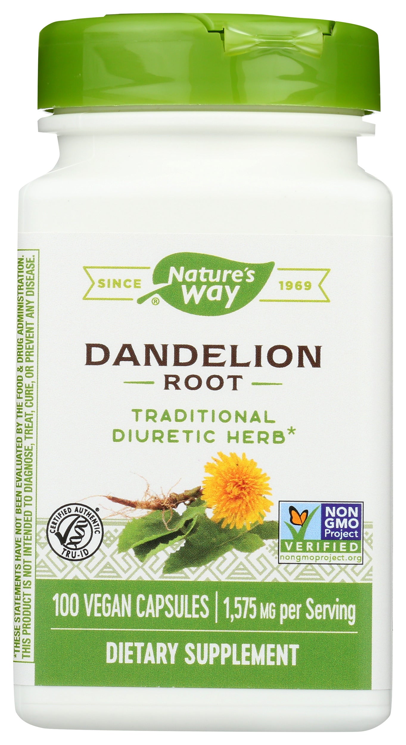 Nature's Way Dandelion Root 1,575 mg 100 Vegan Capsules Front of Bottle